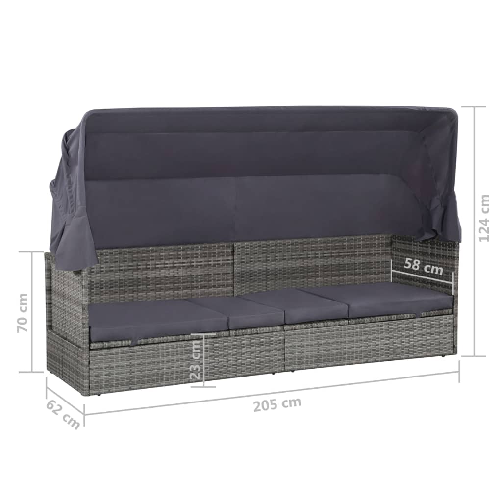 garden bed with canopy, gray, 205x62 cm, PE rattan