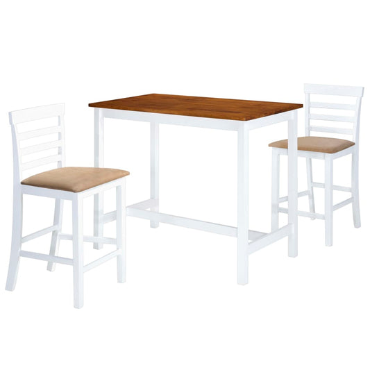 Комплект барного стола и стула, 3 шт., массив дерева, коричневый, белый