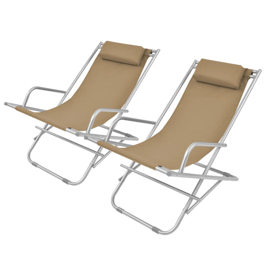reclining beach chairs, 2 pcs., steel, grey-brown