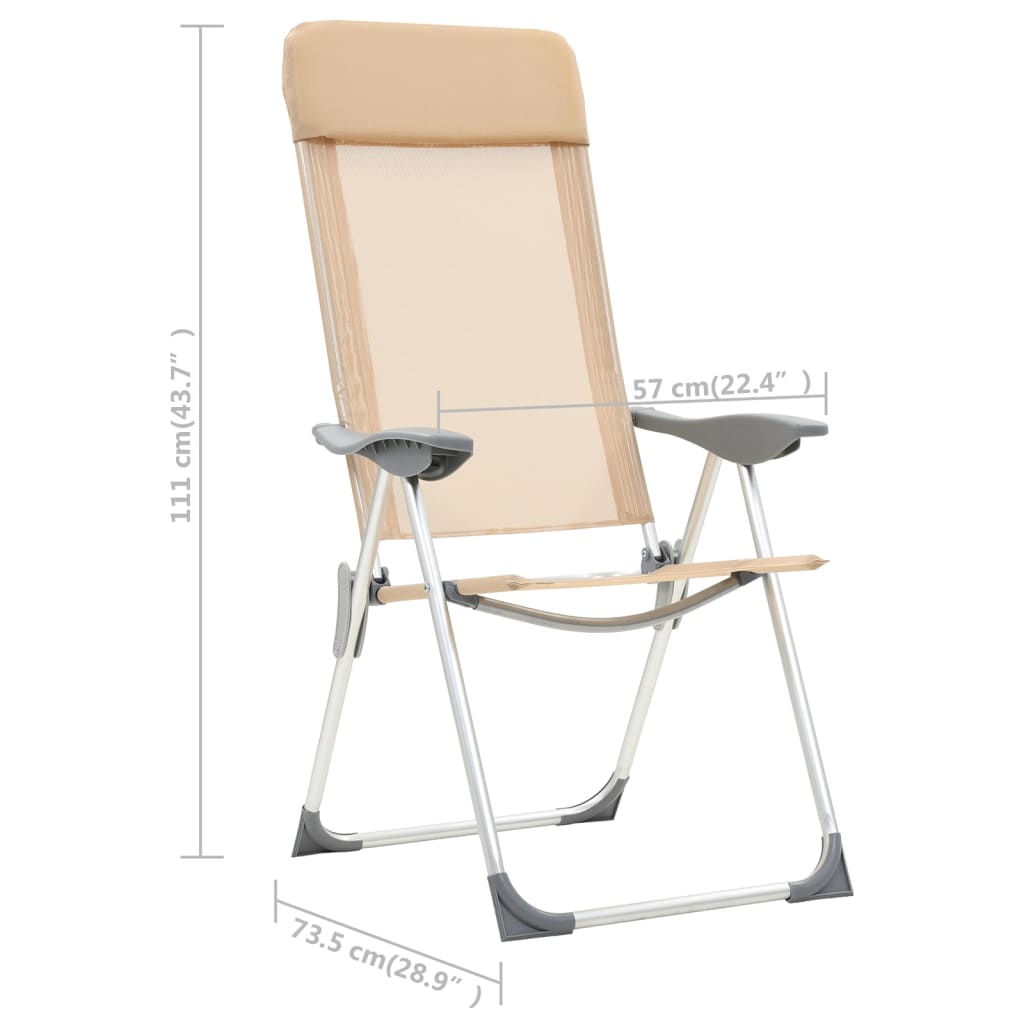 camping chairs, 4 pcs., cream color, aluminum, foldable