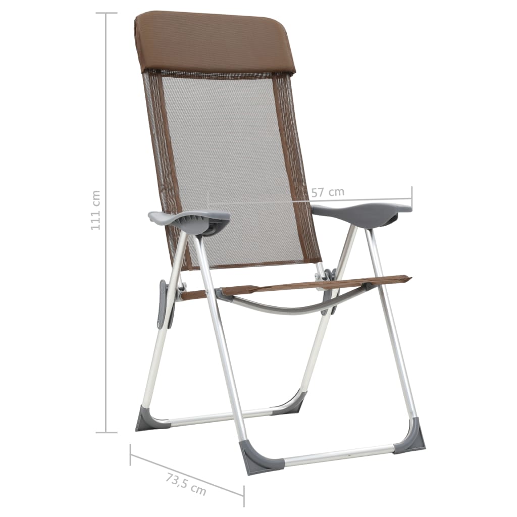 kempinga krēsli, 2 gab., brūni, alumīnijs, salokāmi