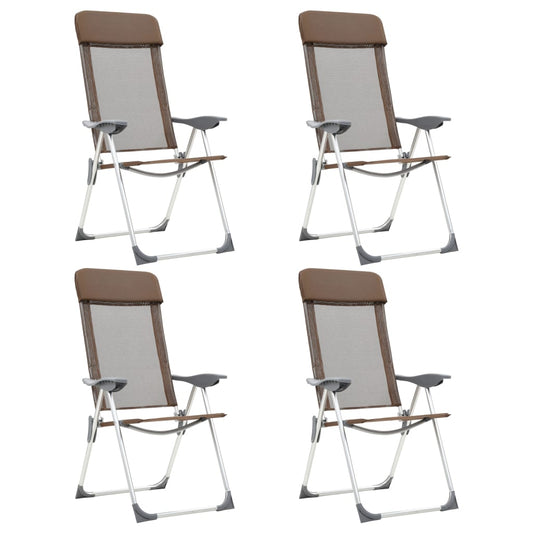 camping chairs, 4 pcs., brown, aluminum, foldable