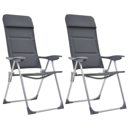 camping chairs, 2 pcs., gray, 58x69x111 cm, aluminum