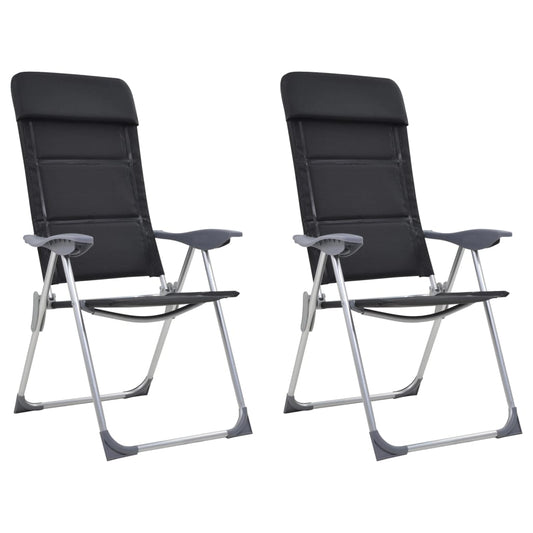 camping chairs, 2 pcs., 58x69x111 cm, aluminum, black