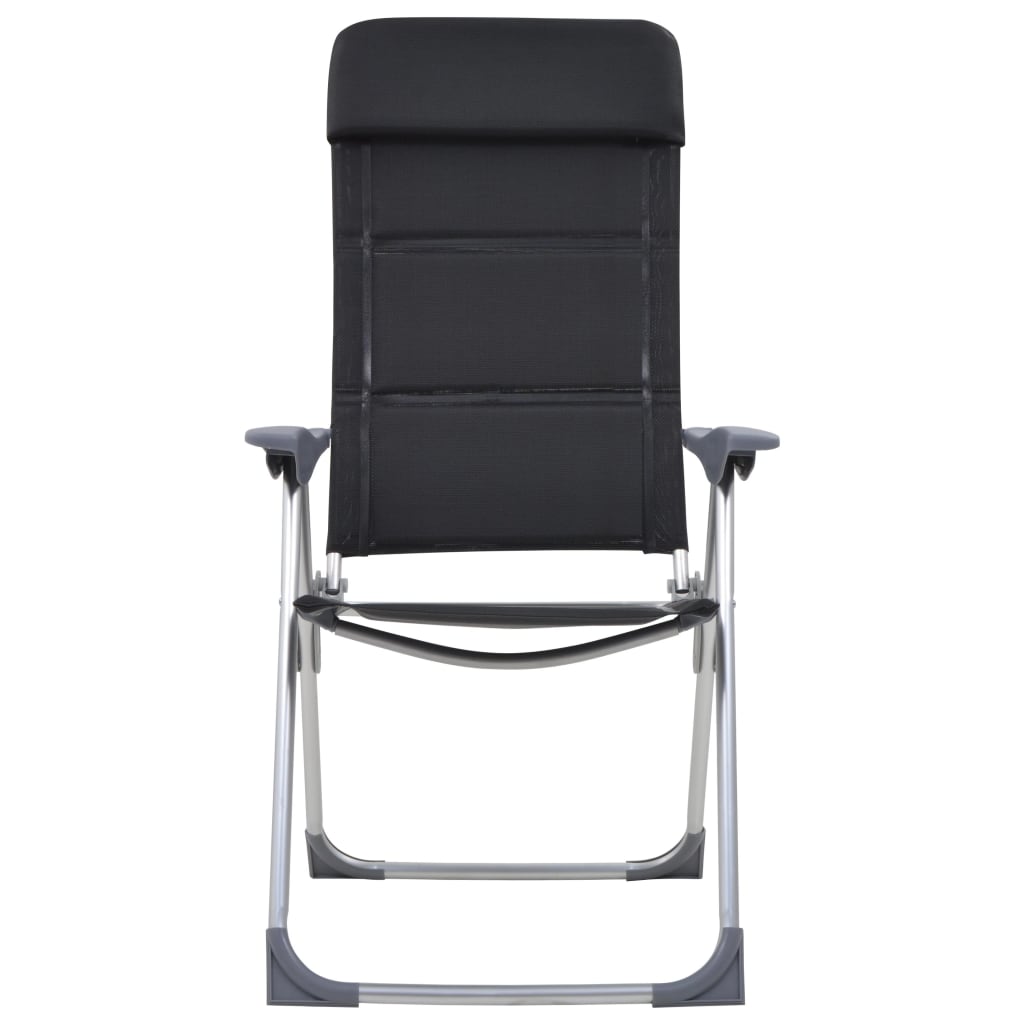 kempinga krēsli, 2 gab., 58x69x111 cm, alumīnijs, melni