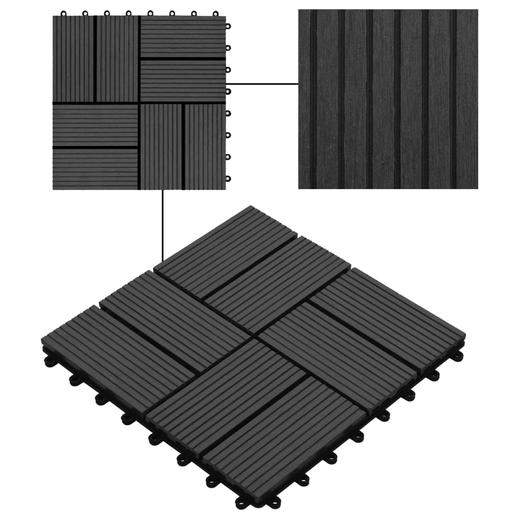 terases flīzes, 11 gab., WPC, 30x30 cm, 1 m2, melnas