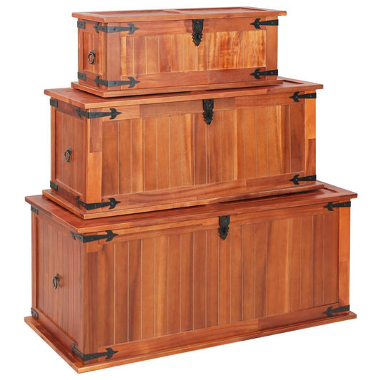 storage chests, 3 pcs., solid acacia wood