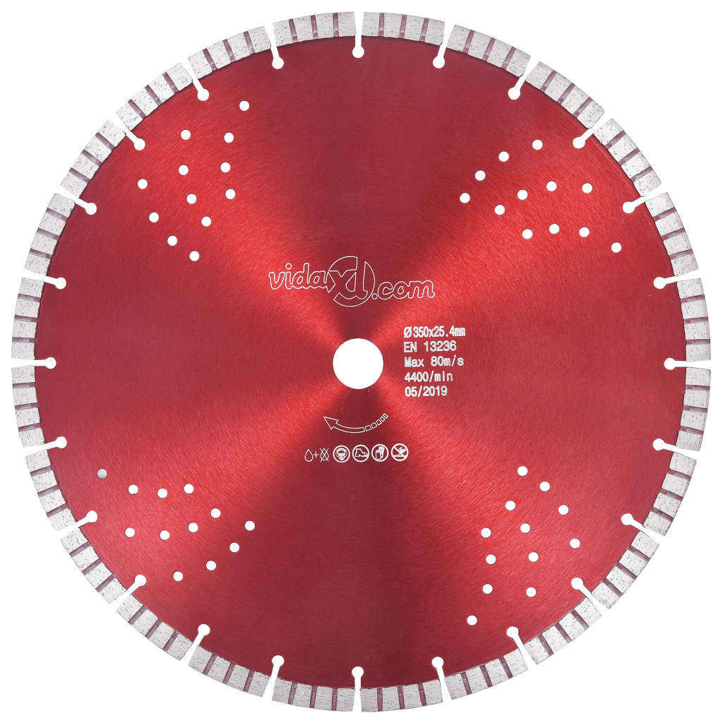 diamond cutting disc, with turbo and holes, steel, 350 mm