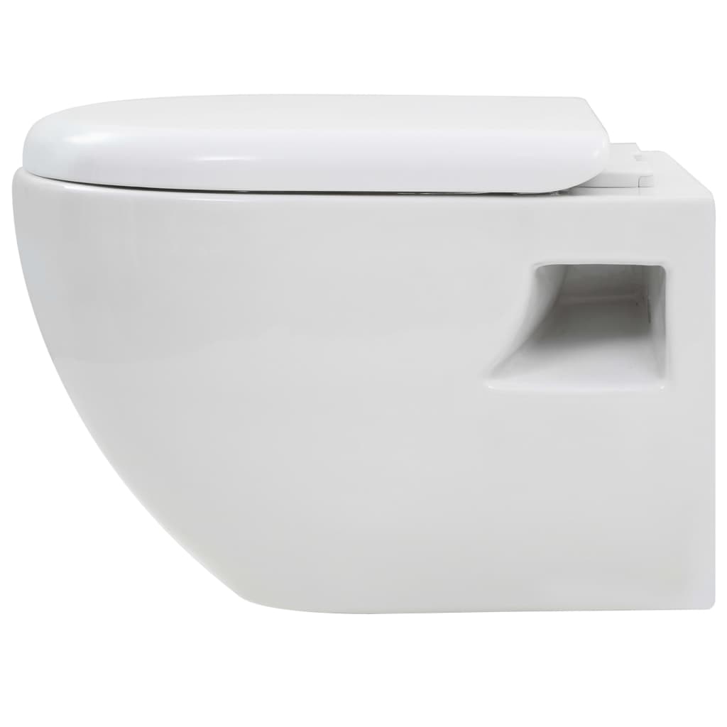 wall-mounted toilet bowl with water tank, white