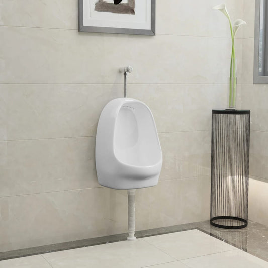 wall-mounted urinal with flush switch, ceramic, white