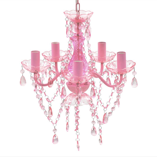 Розовый хрустальный светильник на 5 лампочек.