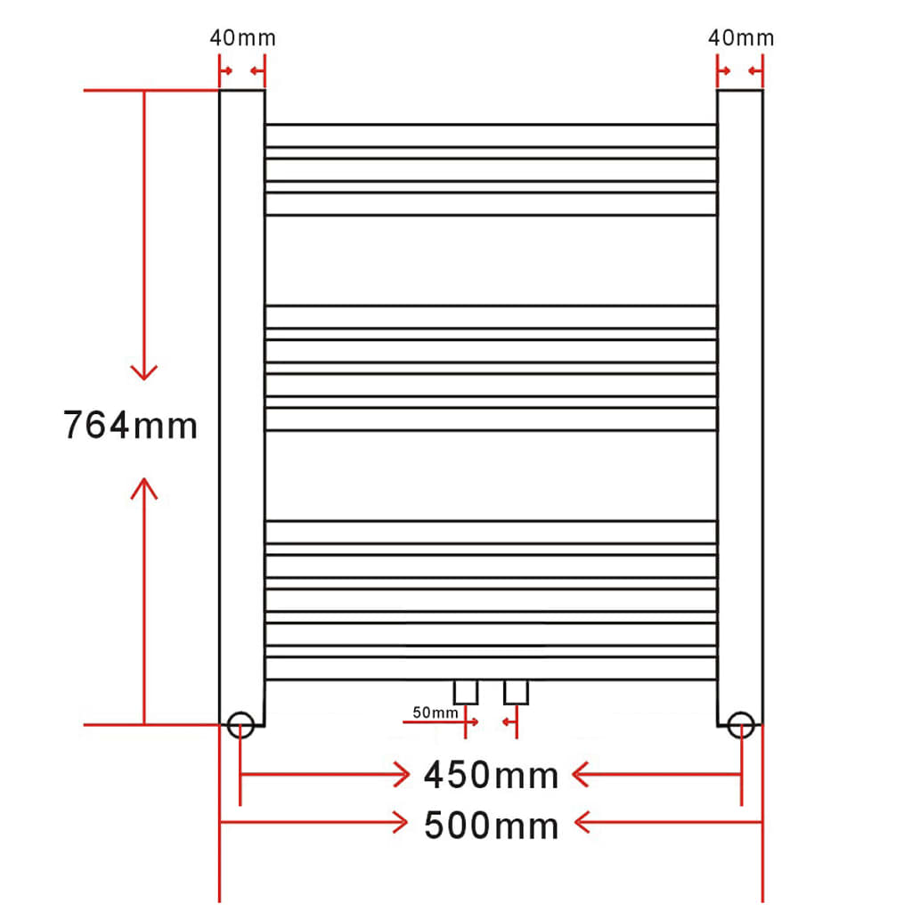 Central heating heated towel rail, curved, 500 x 764 mm