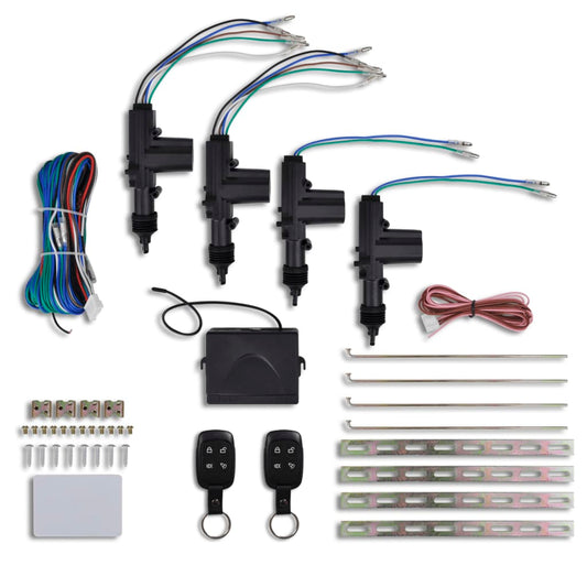 Car central locking kit with 2 remotes and 4 motors, 12 V