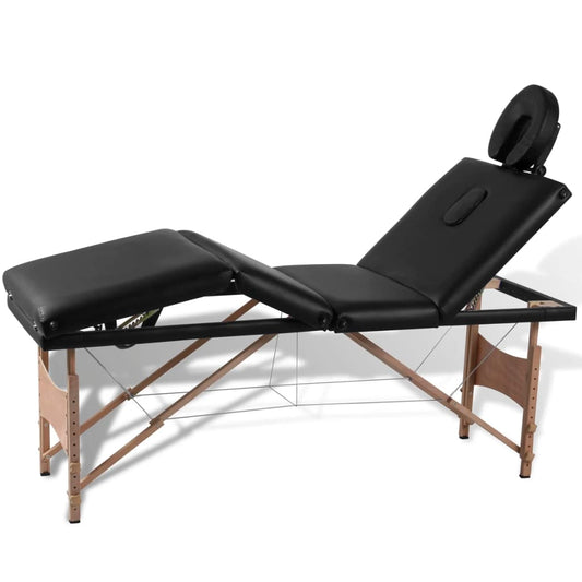 vidaXL massage table, folding, 4 parts, wooden frame, black