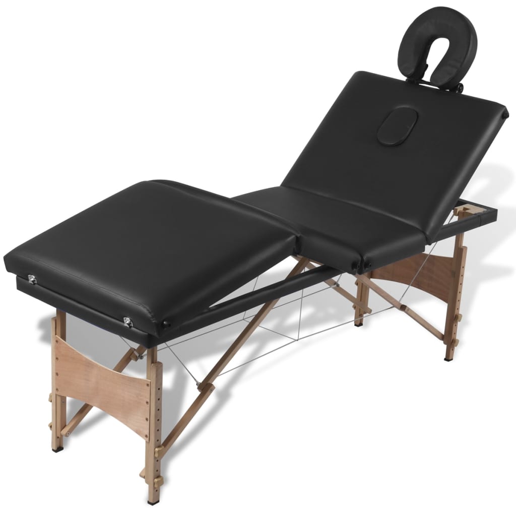 vidaXL massage table, folding, 4 parts, wooden frame, black