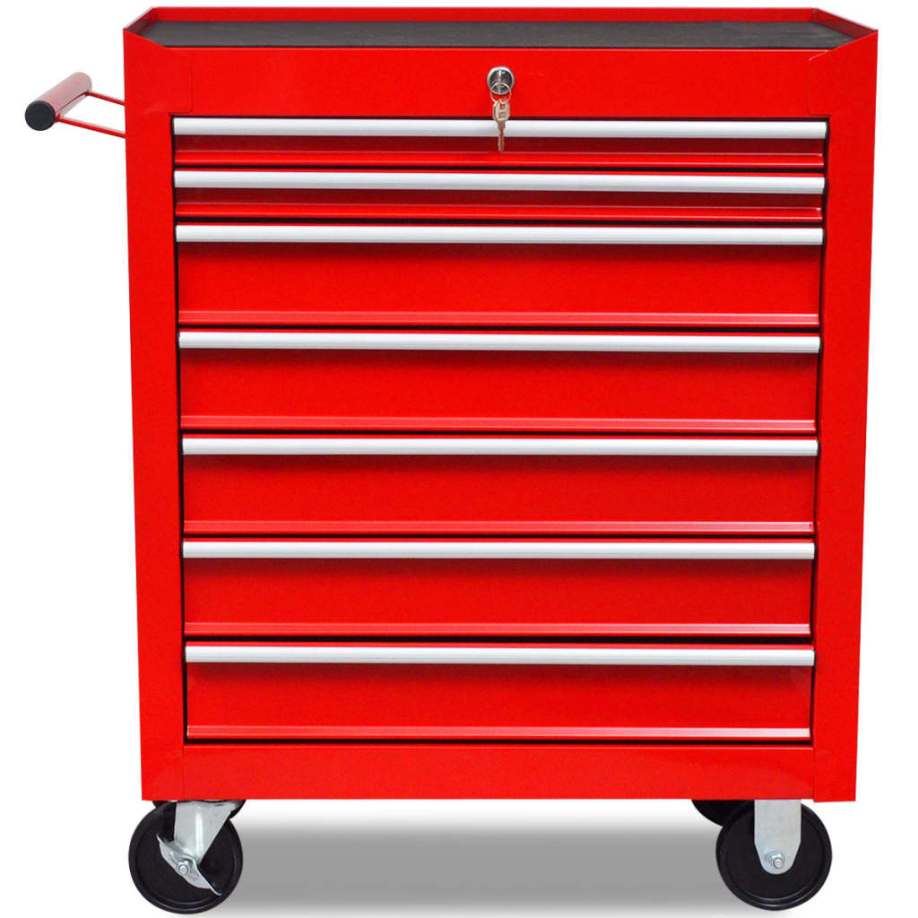 Red tool trolley with 7 drawers