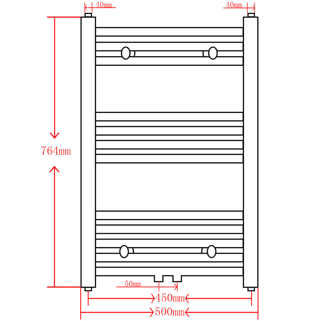 Towel rail for central heating, 500 x 764 mm, gray, straight