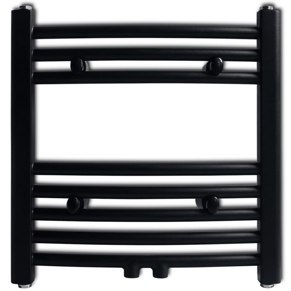 Towel rail for central heating, 480x480 mm, black, curved