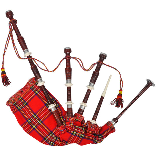 Bagpipes, red bag of Scottish traditional cloth