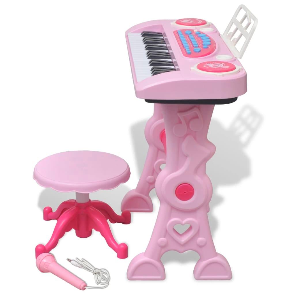 Bērnu rotaļu klavietes ar krēslu un mikrofonu, 37 taustiņi, rozā - amshop.lv