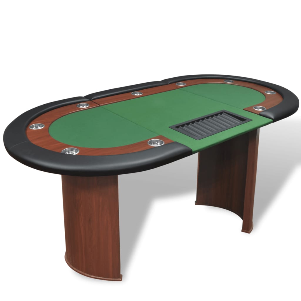 покерный стол на 10 персон с местом для дилера, лотком для фишек, зеленый