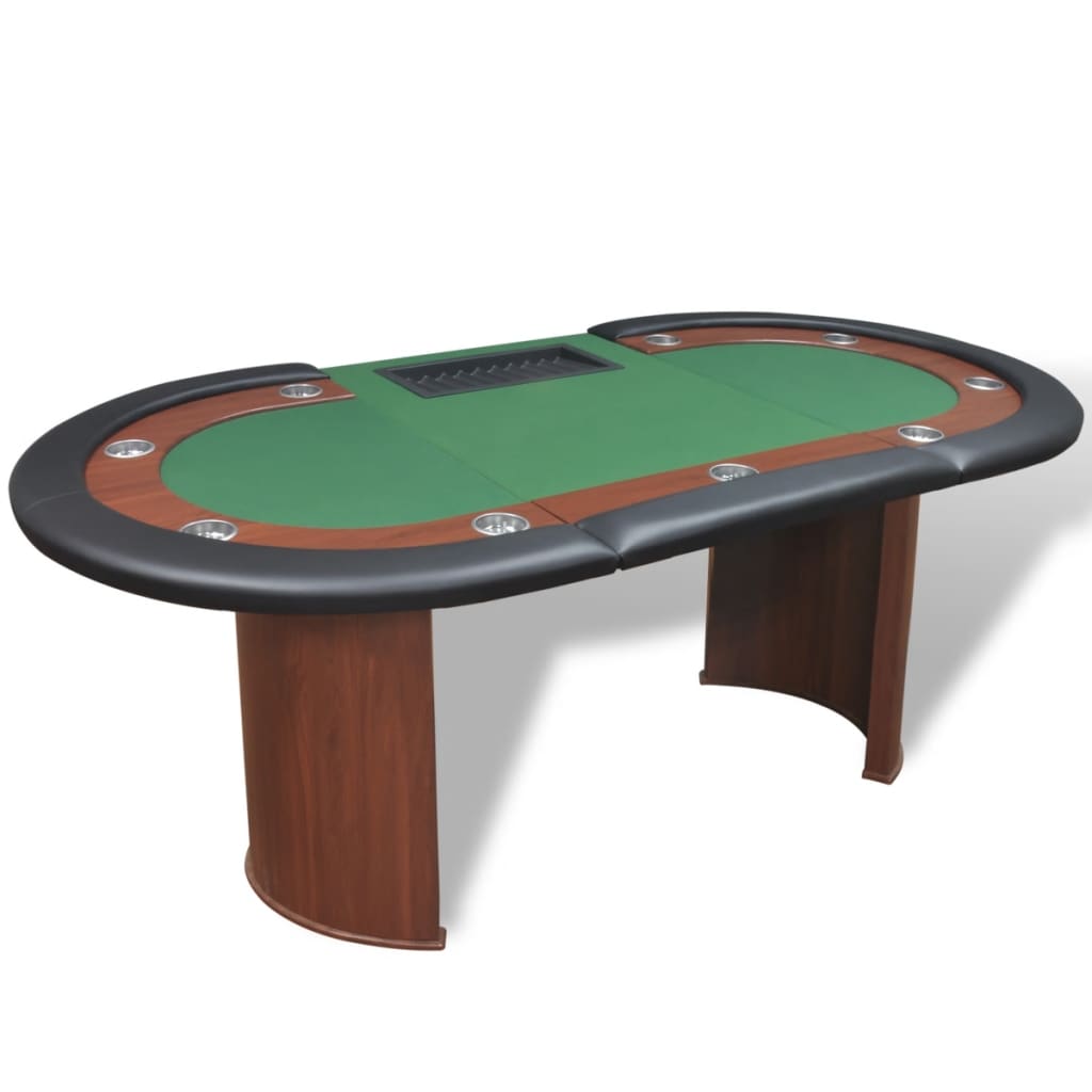 покерный стол на 10 персон с местом для дилера, лотком для фишек, зеленый