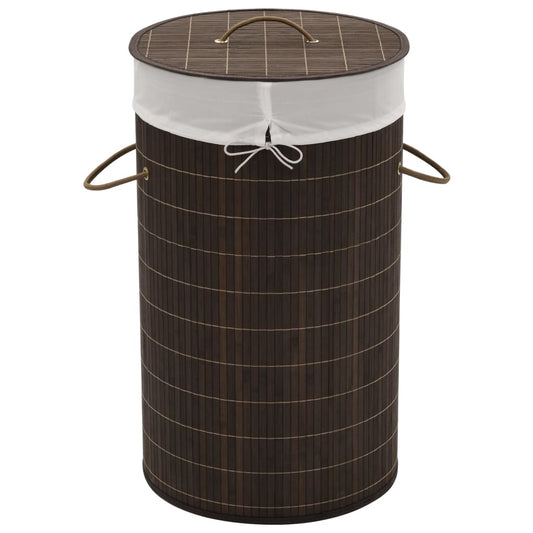 laundry basket, round, dark brown bamboo