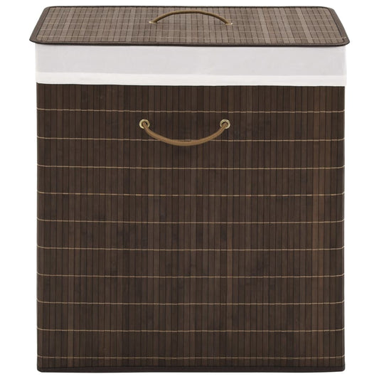 laundry basket, rectangular shape, dark brown bamboo