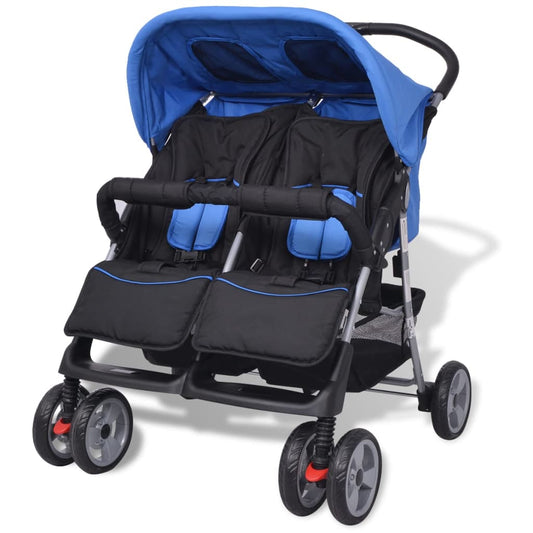 twin stroller, blue and black, steel
