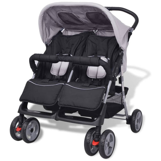 twin stroller, gray and black, steel