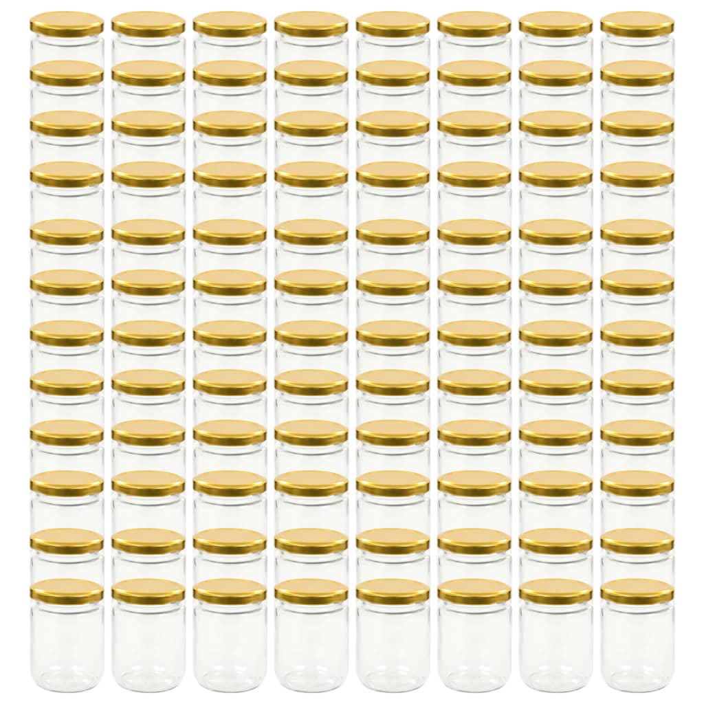 ievārījuma burciņas, zelta krāsas vāciņi, 96 gab., 230 ml