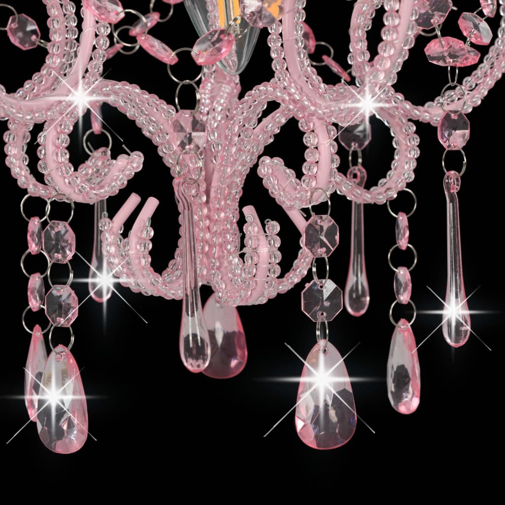 lustra ar pērlītēm, rozā, apaļa, E14