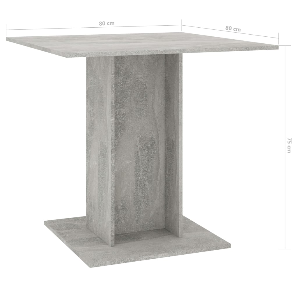 virtuves galds, 80x80x75 cm, betona pelēks, skaidu plāksne