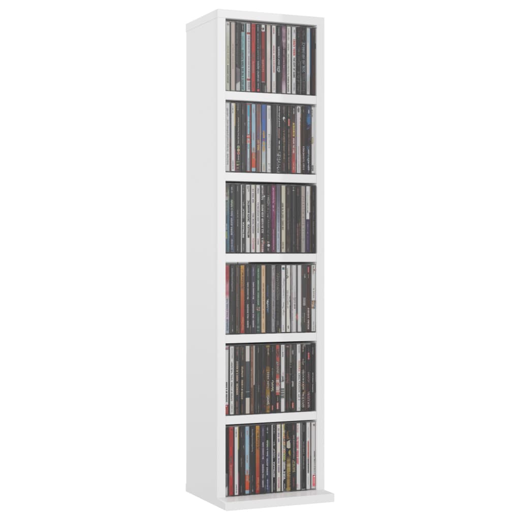 CD cabinet, glossy white, 21x20x88 cm, engineered wood