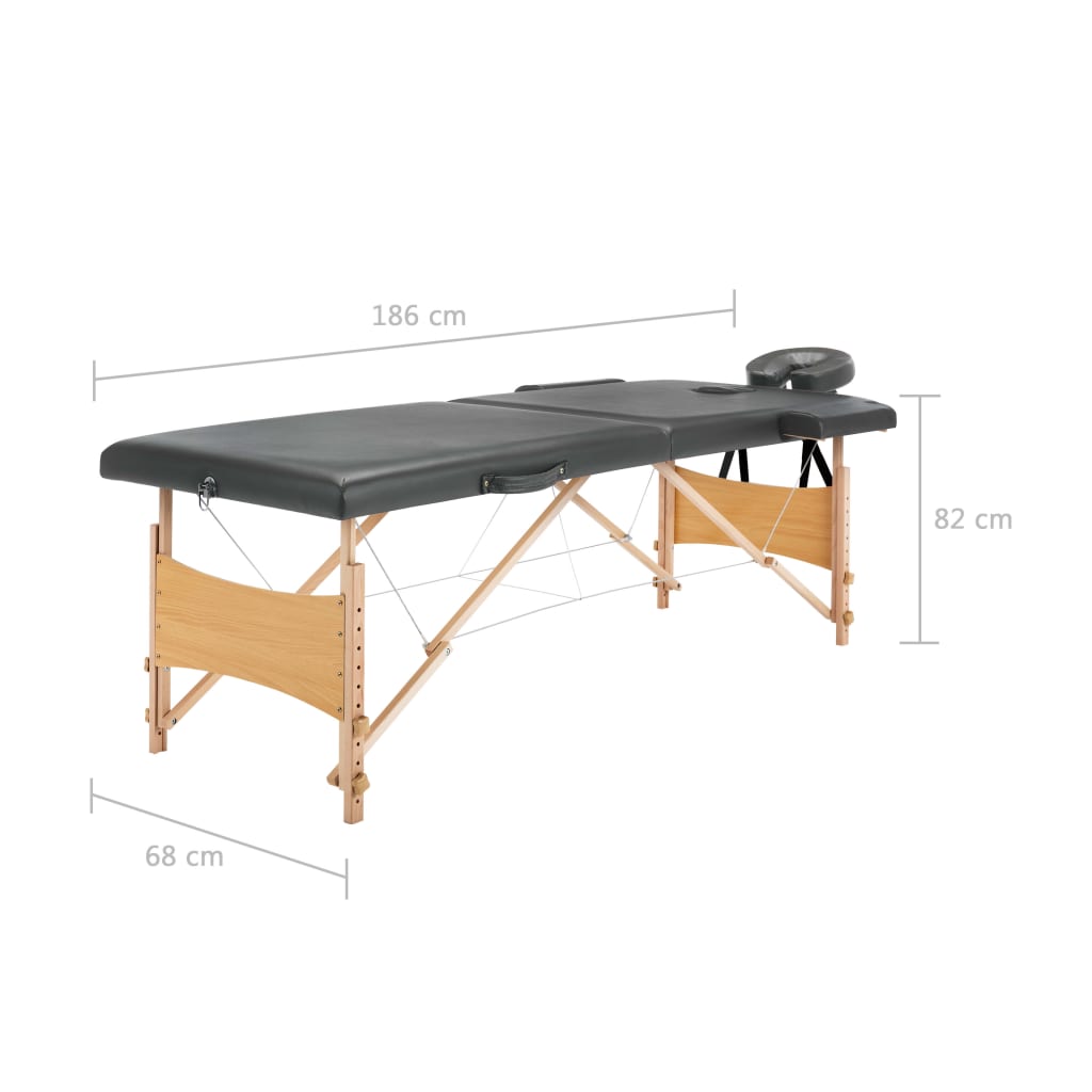masāžas galds, 2 daļas, 186x68cm, koka rāmis, antracītpelēks