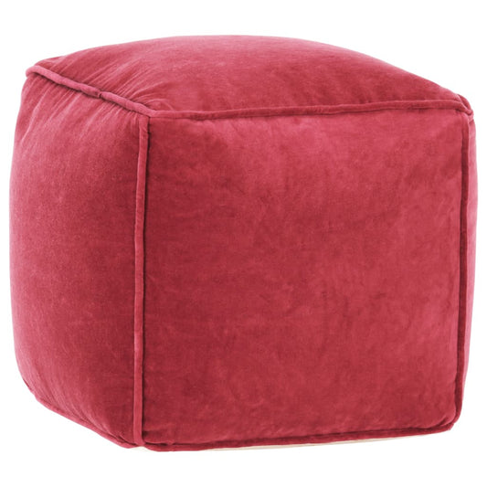pouf, cotton, velvet look, 40x40x40 cm, red