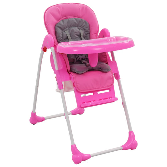 baby high chair, pink with gray