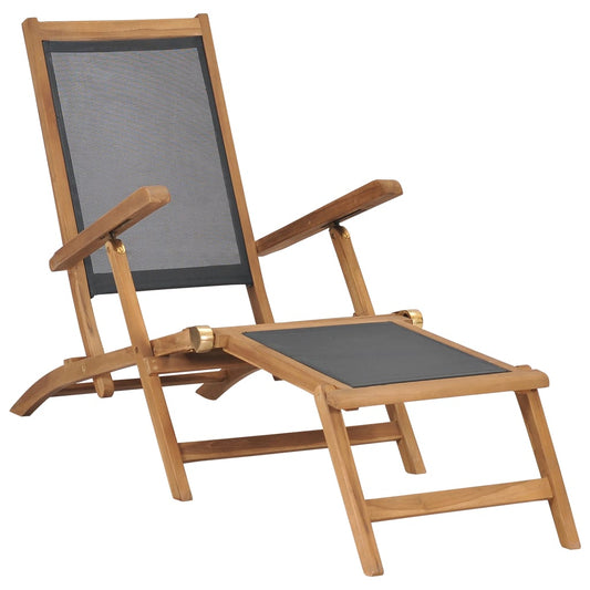 beach chair with footrest, solid teak, black