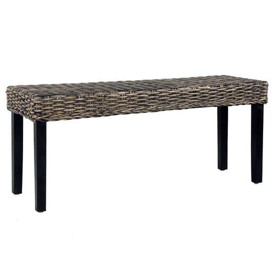 bench, 110 cm, black, natural Cuban rattan, solid mango wood