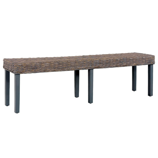 bench, 160 cm, gray, natural cube rattan, solid mango wood