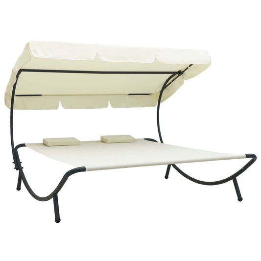 Кровать для отдыха на открытом воздухе с балдахином и подушками, кремово-белая