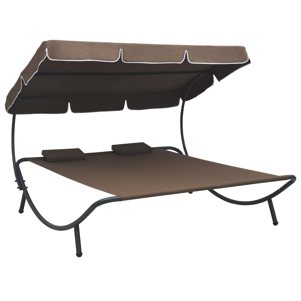 Кровать для отдыха на открытом воздухе с балдахином и подушками, коричневая