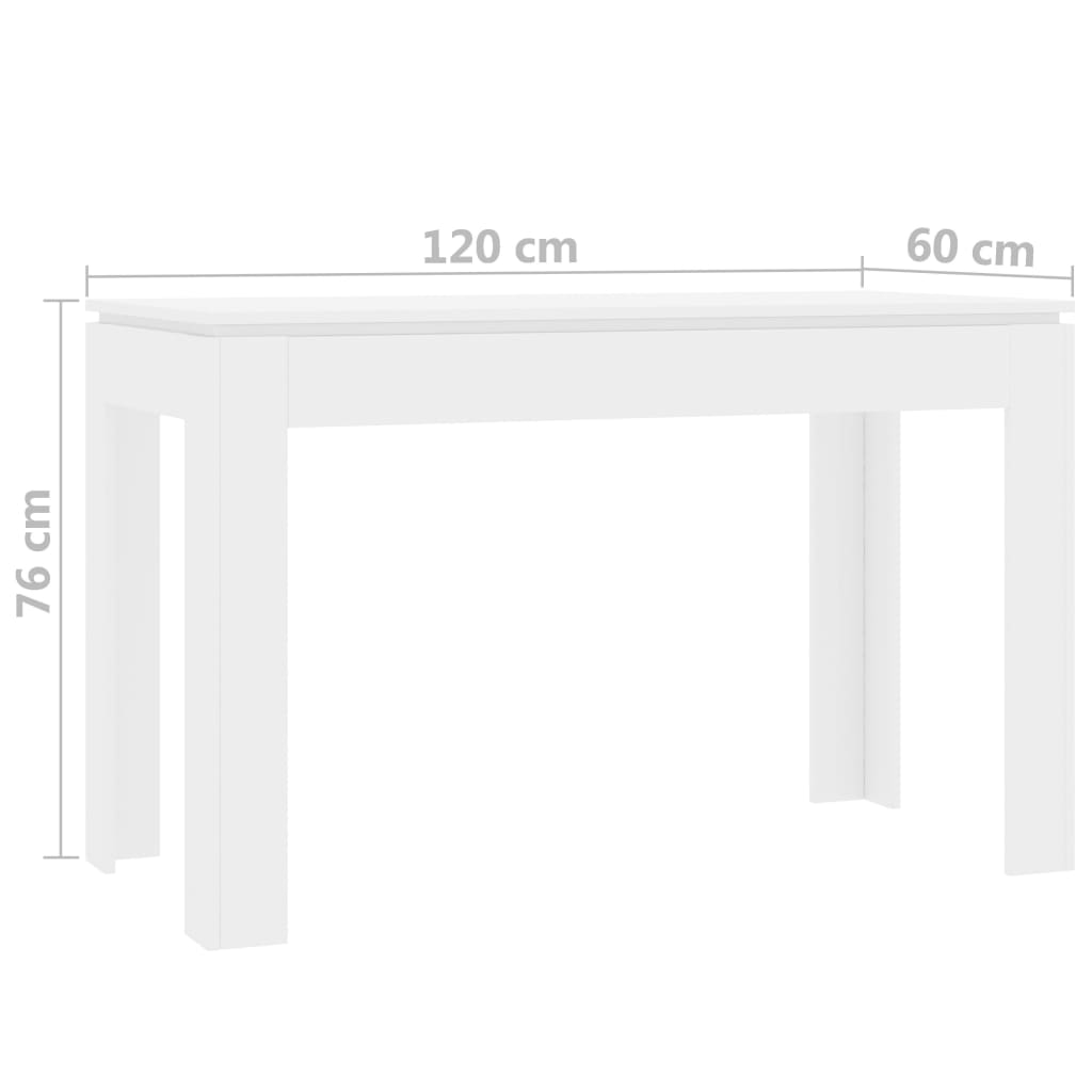 virtuves galds, balts, 120x60x76 cm, skaidu plāksne