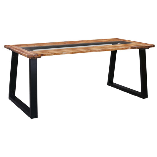kitchen table, 180x90x75 cm, solid acacia wood and glass