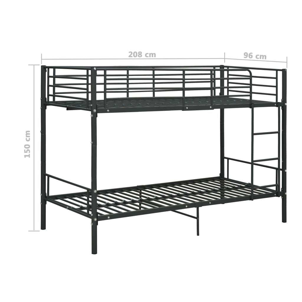 divstāvu gulta, melns metāls, 90x200 cm
