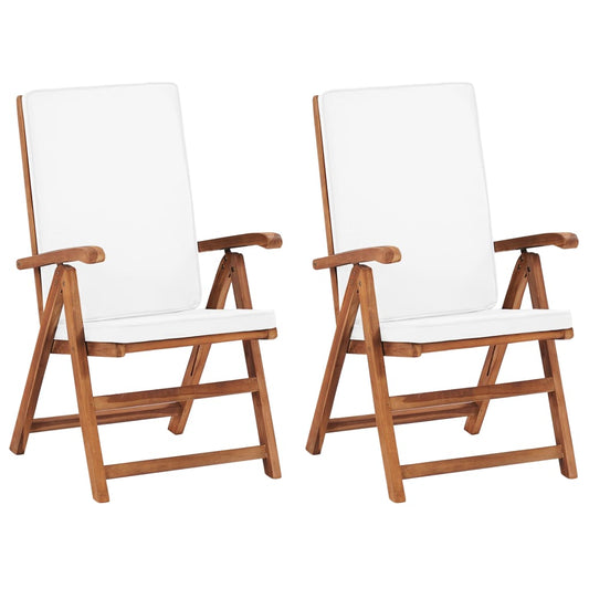 Садовые стулья с откидной спинкой и подушками, 2 шт., массив тика