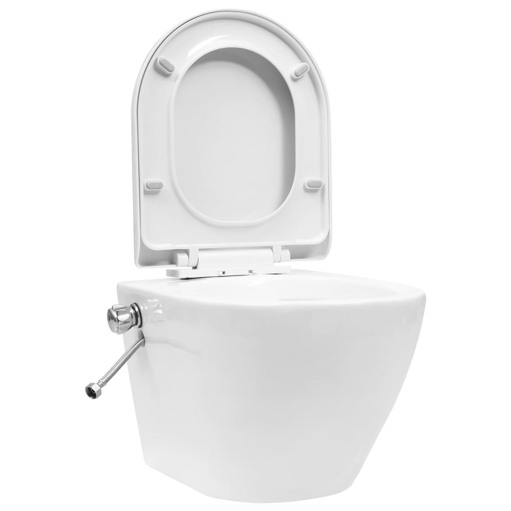 toilet bowl with bidet, wall-mounted, white ceramic