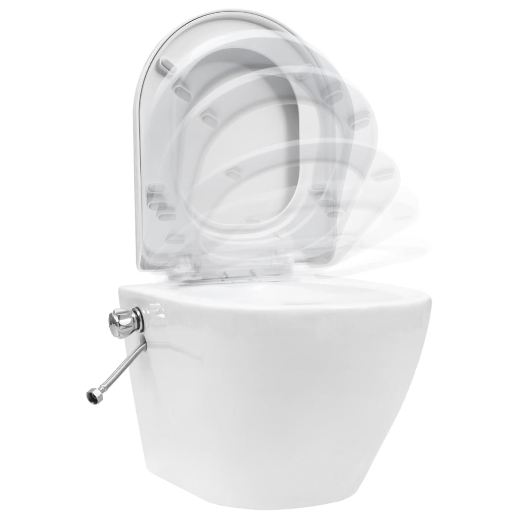 toilet bowl with bidet, wall-mounted, white ceramic