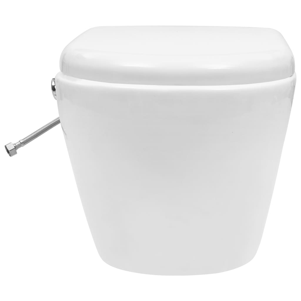 tualetes pods ar bidē, stiprināms pie sienas, balta keramika