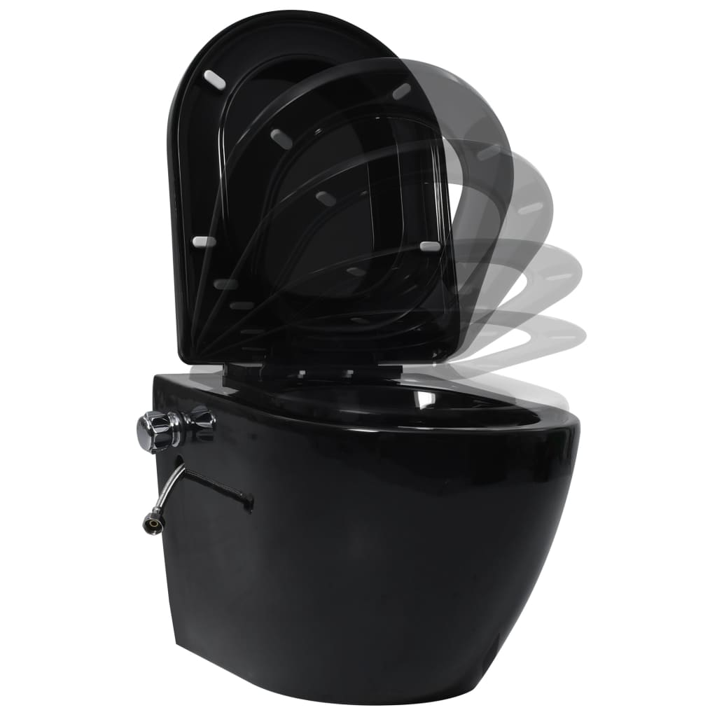 toilet bowl with bidet, wall-mounted, black ceramic